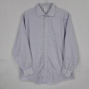 Brooks Brothers Shirt Mens 18 Blue Gray Stripe Regent‎ Supima Non Iron Business